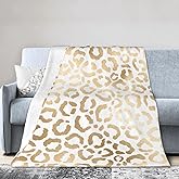 Elegant Gold White Leopard Cheetah Animal Print Reversible Flannel Throw Blanket - Ultra Soft Lightweight Blanket for Bed, Couch, Travel 50