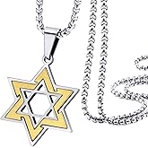 555Jewelry Star of David Necklace for Men, 2 Tone Stainless Steel Jewish Star - Necklace with 16-24 Inch Box Chain - Star of David Pendant