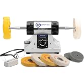 OPAVIOC Jewelry Polisher - Adjustable Variable Speed Bench Grinder Polishing &amp; Buffing Machine, Dental Buffer &amp; Lathe - Includes 6 Cloth Wheels, 2 Abrasive Fiber Wheels, Safety Glass, Polish Compound