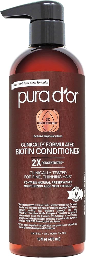 PURA D'OR 16 Oz Clinically Formulated Biotin Conditioner - Daily Hair Care Routine For Thinning Hair - 2X Concentrated Herbal