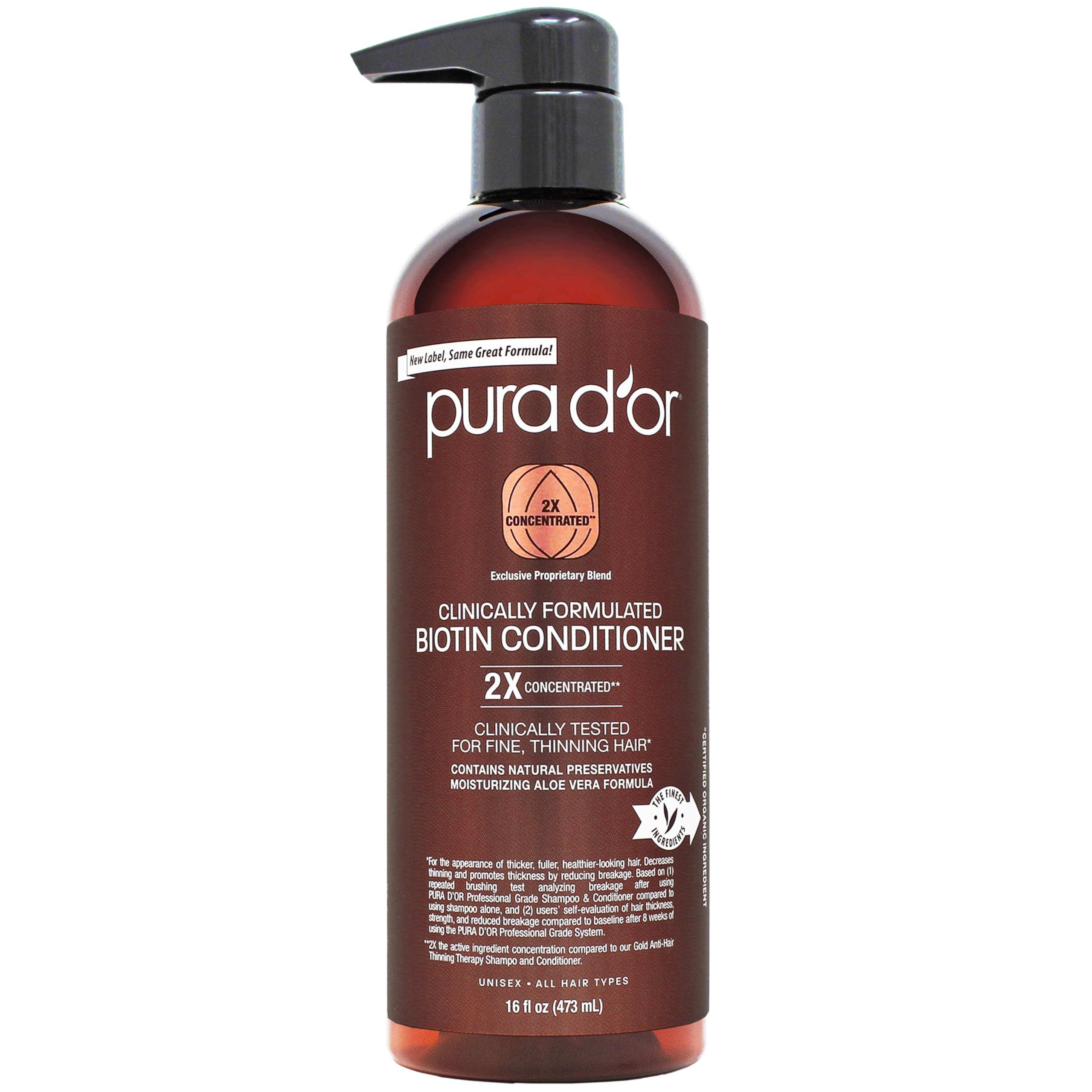 PURA D'OR Professional Grade Moisturizing Conditioner Clinically Tested Hair Thinning Therapy Super Concentrated for Maximum Results, Sulfate Free Natural & Organic Ingredients, Men & Women, 473 ml