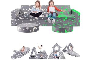 OSYKIU 12Pcs Modular Kids Sofa Play Couch,Toddler Couch Kids Sofa, Versatile Playroom and Bedroom Furniture for Toddlers.Convertible Foam and Floor Cushion for Boys and Girls,Glow in The Dark,Star