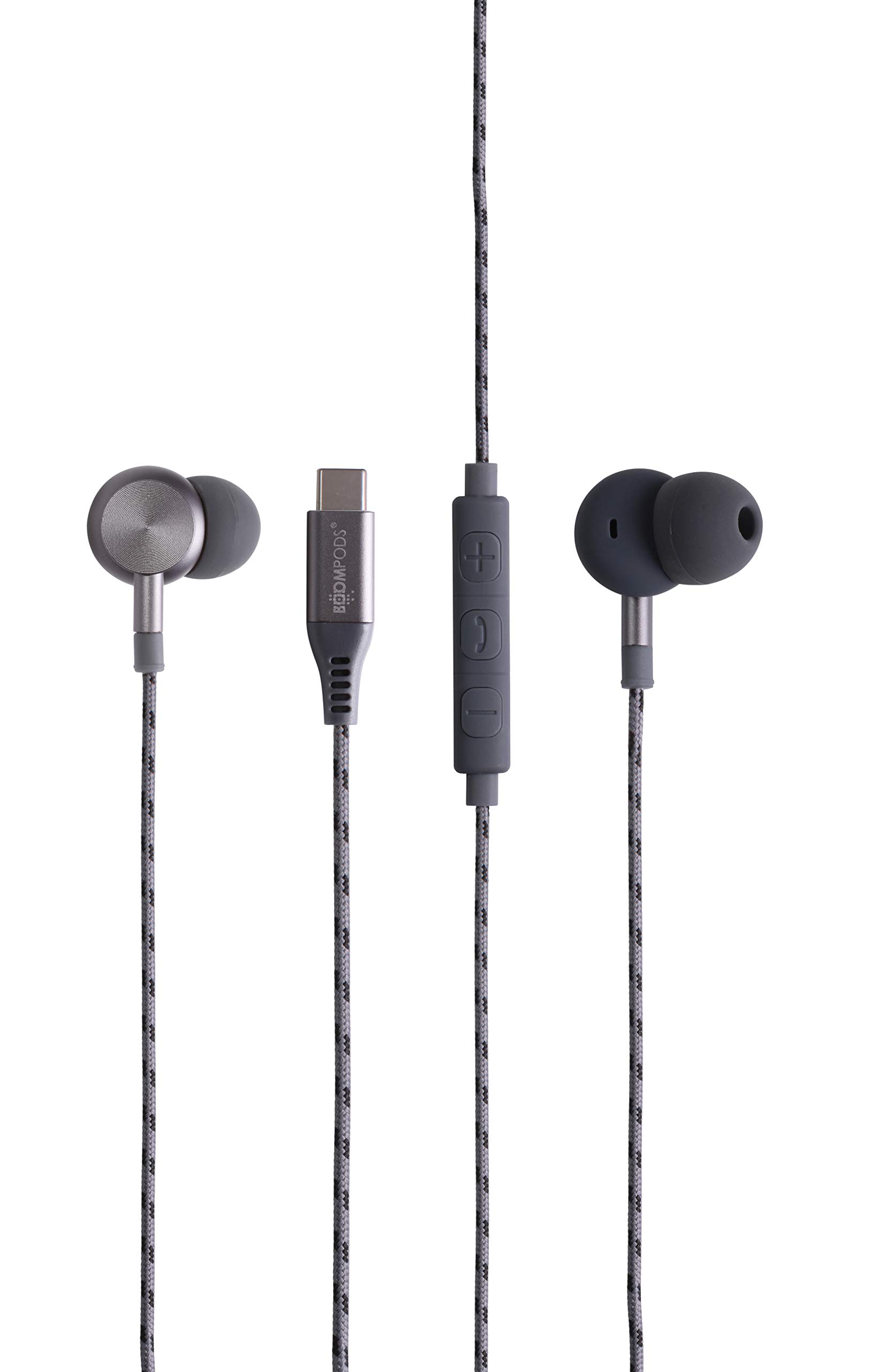 Boompods Digibuds USB-C Earphones- In-Ear Wired Ear Buds with Microphone & Remote Controls, USB Type C Connection, IPX4 Sweatproof Headphones, Long-Lasting Braided Cable, Graphite