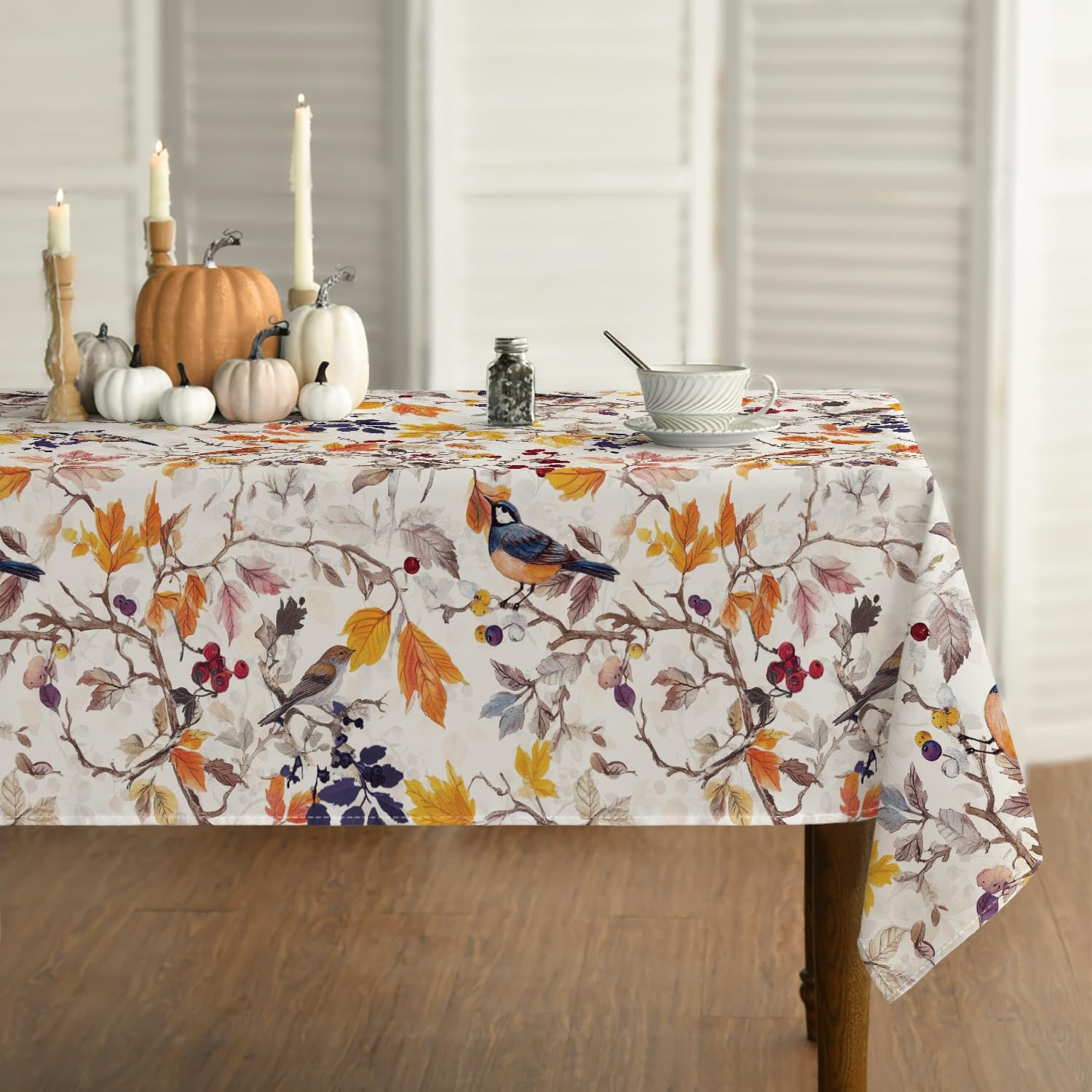 Photo 1 of Horaldaily Fall Tablecloth 52×70 Inch Rectangular, Bird Autumn Harvest Tree Washable Seasonal Table Cover for Party Picnic Dinner Decor