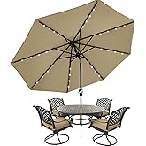 MASTERCANOPY Patio Umbrella with 32 Solar LED Lights -8 Ribs (9ft,Khaki)