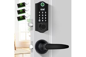 Harfo Fingerprint Door Lock with 2 Lever Handles, Smart Door Lock, Keyless Entry Door Lock, Door Locks with Keypads, Front Door Lock Set, Keypad Door Lock with Handle, Electronic Deadbolt Lock (Black)
