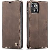 QLTYPRI Case for iPhone 14, Vintage PU Leather Wallet Case Card Slot Kickstand Magnetic Closure Shockproof Flip Folio Book Case Cover for iPhone 14(6.1 inch) - Coffee Brown