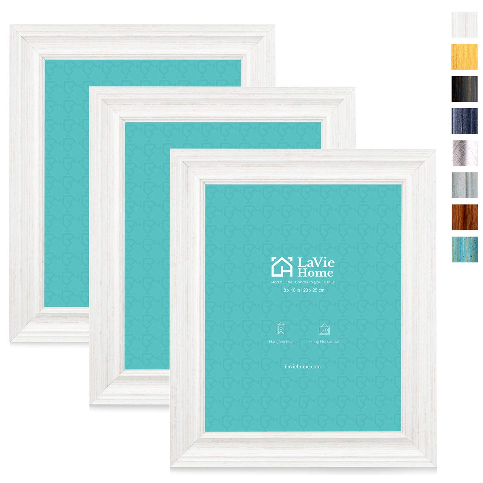 LaVie Home 8x10 Picture Frames (3 Pack, Distressed White Wood Grain) Rustic Photo Frame Set with High Definition Glass for Wall Mount & Table Top Display