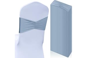 Moukeren 50 Pcs Spandex Chair Sashes Bows Stretch Chair Bands Slider Sashes Elastic Ties Ribbon Covers for Wedding Party Events Ceremony Birthday Banquet Decorations (Dusty Blue)