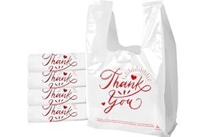 TGEONIX 100/300-Pack White Thank You T-Shirt Bags, 11.5x6.5x21 Inches, Reusable Grocery Retail Packaging for small Business