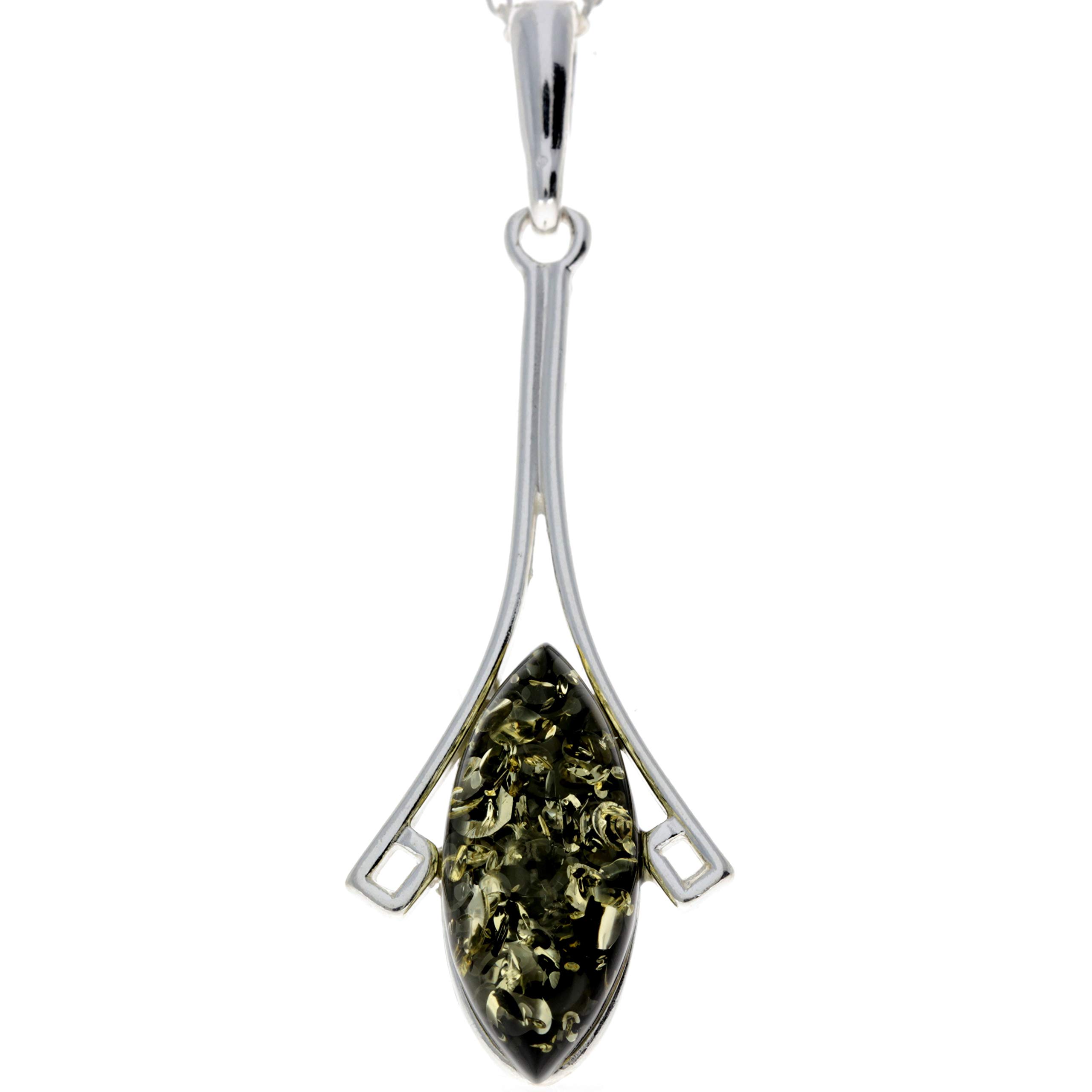 Genuine Green Baltic Amber & Sterling Silver Modern Pendant without Chain - 1705G