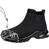 LARNMERN Steel Toe Shoes for Men Women Water Resistant Work Boots Non Slip Safety Sneakers Slip On Industrial Air Cushion Chelsea Boots