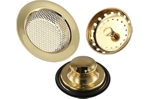 Set of 3 Stainless Steel Kitchen Sink Drain Strainer Stopper and Basket for Reliable Drain Protection (Gold)