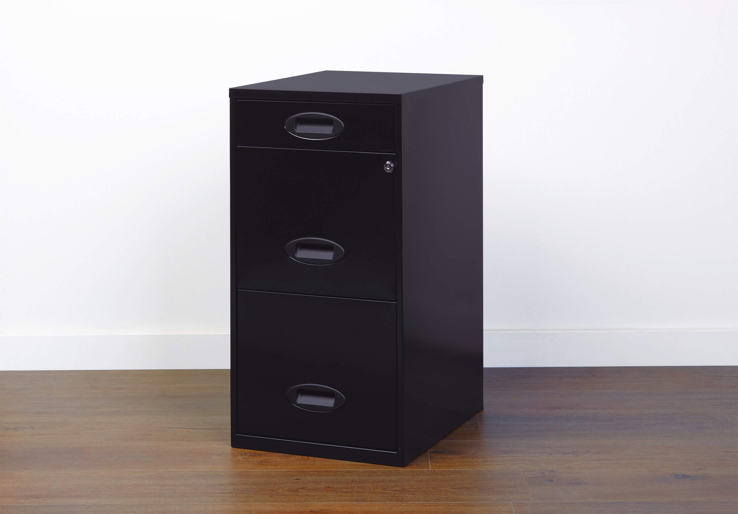 Office Dimensions 18" Deep 3 Drawer Metal Organizer File Cabinet with Oval Handles, Black