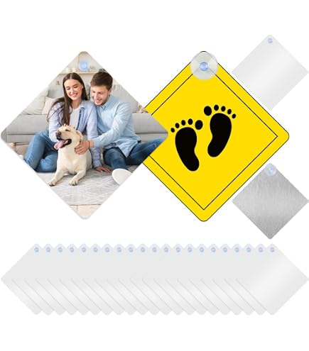 Akamino Sublimation Blanks Car Window Signs - 5.5x5.5 Inch Aluminum Sheets With Suction Cups, 20 Pack | DIY Custom Warning Signs