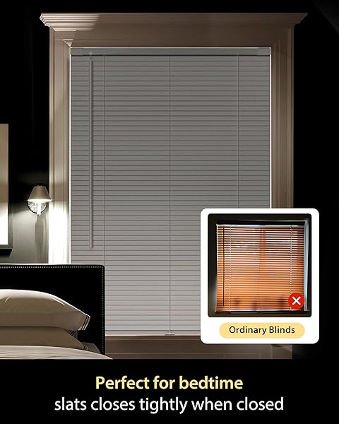 UNISHADES NO DRILL BLINDS FOR WINDOWS 1″ VINYL L-SHAPED SLATS CORDLESS MINI BLINDS FOR HOME, FOR WINDOW SIZE 20″ W × 64″ H WHITE