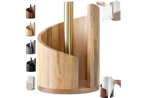 Mountain Paper Towel Holder Countertop with Mango Wood Round Base and Iron Holder, Effortless One-Hand Tearing, Holds Jumbo a