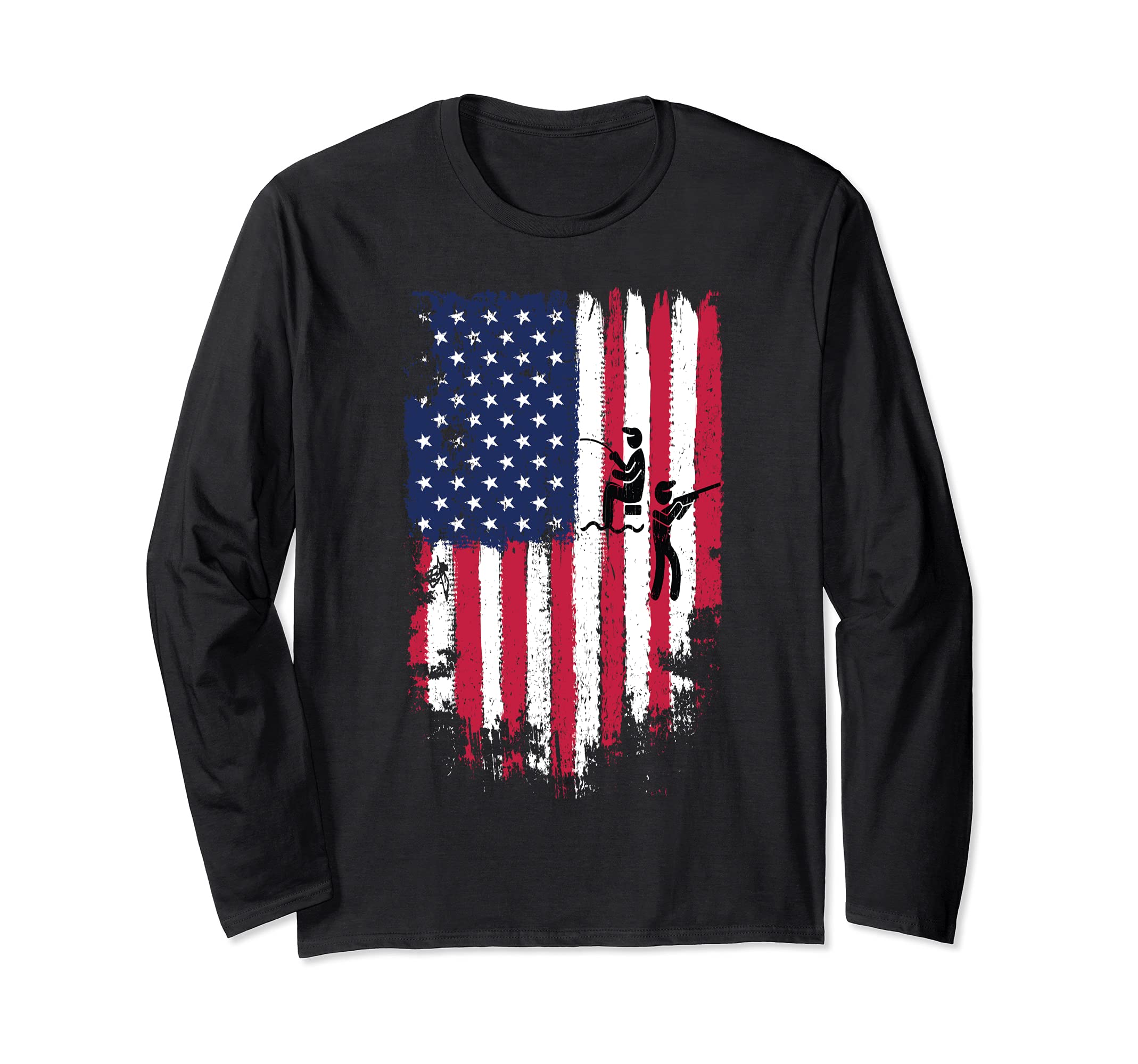 Vintage American Flag Fishing Long Sleeve T-Shirt