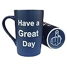 MAUAG Unique Present Idea - Funny Ceramic Coffee Mug Have a Great Day with Middle Finger on the Bottom Funny Porcelain Cup Blue, Best Father's Day and Mother's Day Gag Gifts, 13 Oz by LaTazas