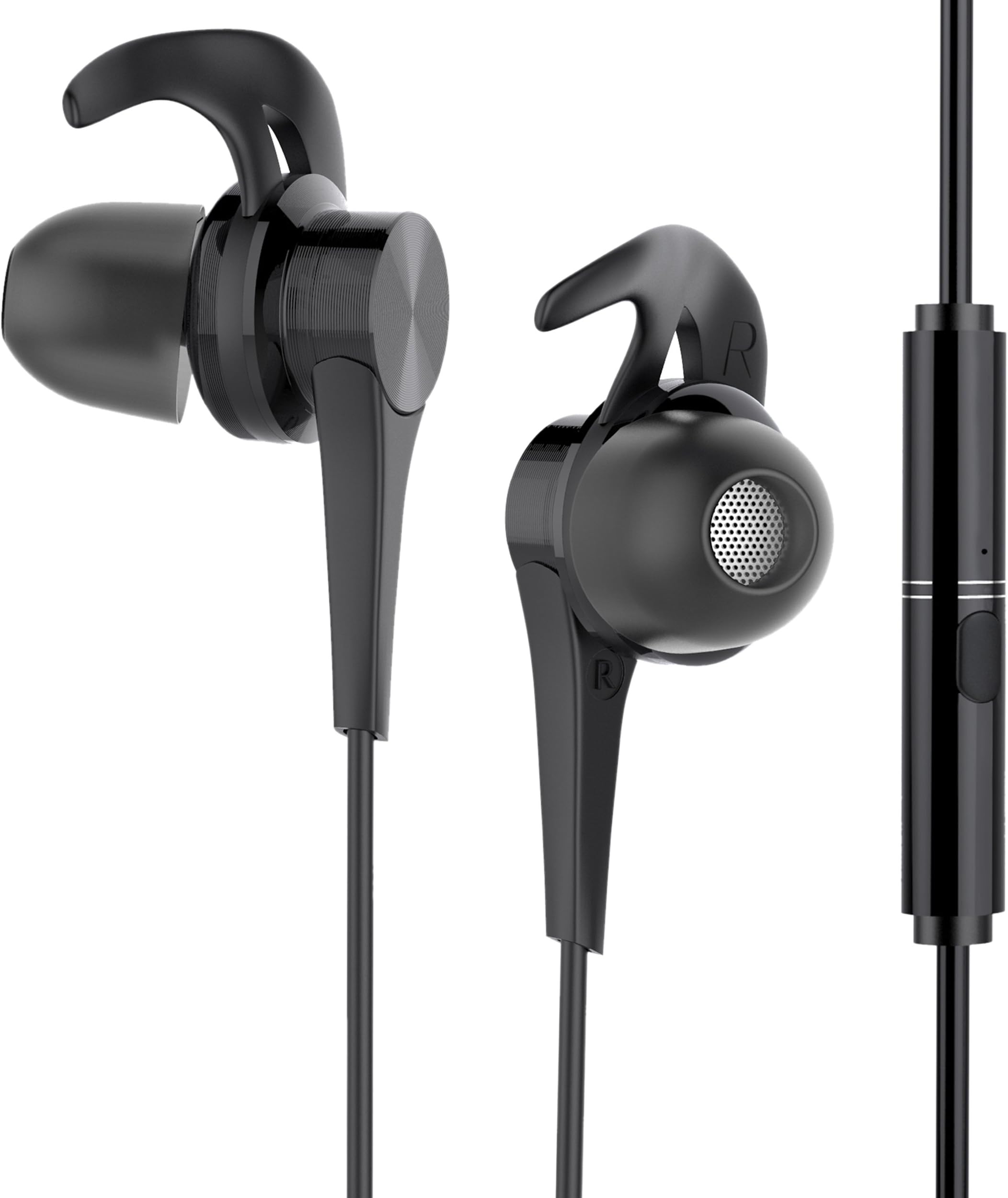 Sports Earphones with Ear Hooks in Ear Headphones with Microphone Black