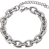 WangGao Stainless Steel Cable Chain Link Chunky Bracelets Wide Cuban Curb Link Bracelet for Women Men and Unisex Adults Adjustable Chain
