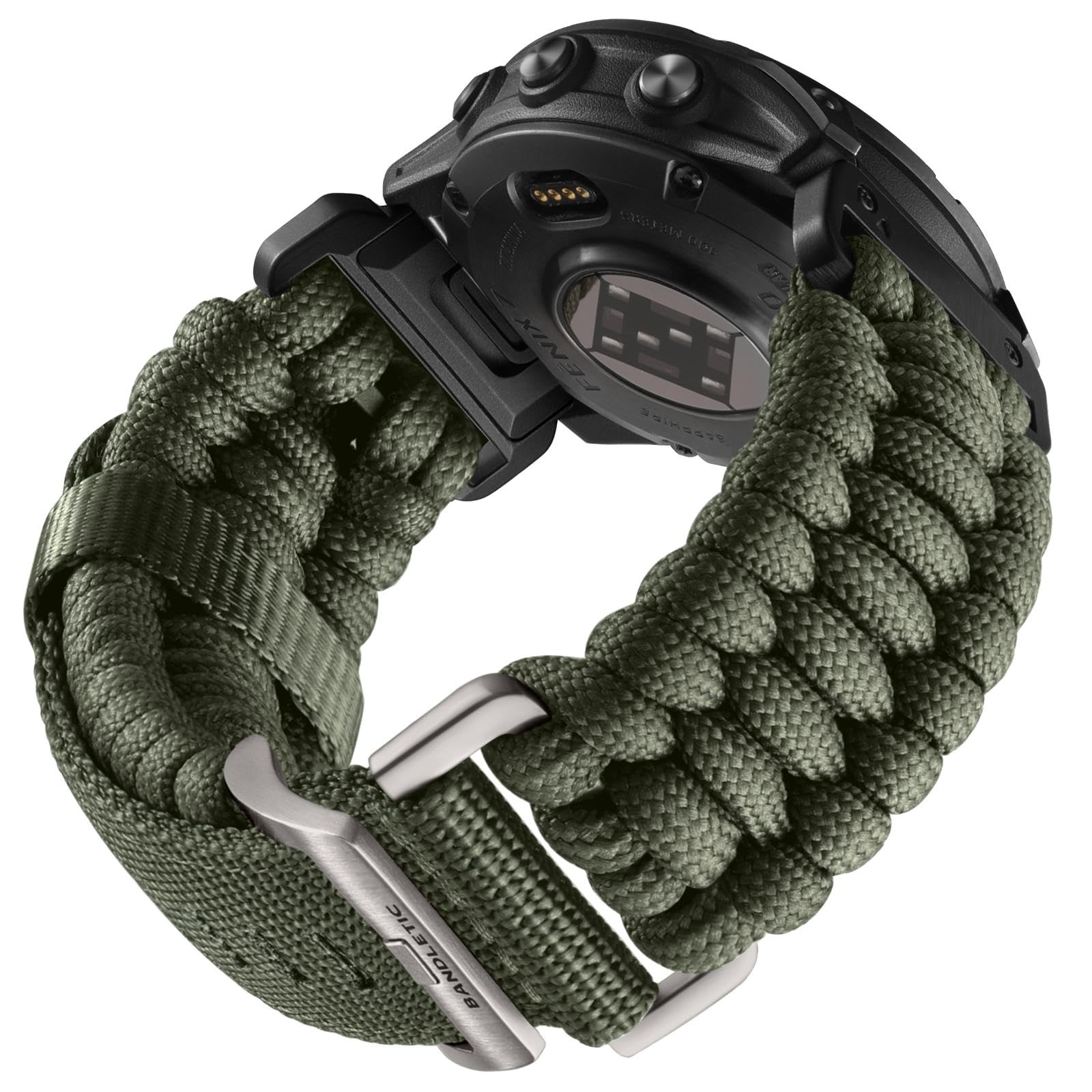 Bandletic Compatible with Garmin Fenix 7 Strap - Fenix 6 Pro/Fenix 6/Fenix 5 Fenix E/8 Strap, QuickFit 22mm Nylon Braided Sport Band for Epix 2/Epix 2 Pro 47mm/Forerunner 945/965/Instinct 2, Armygreen