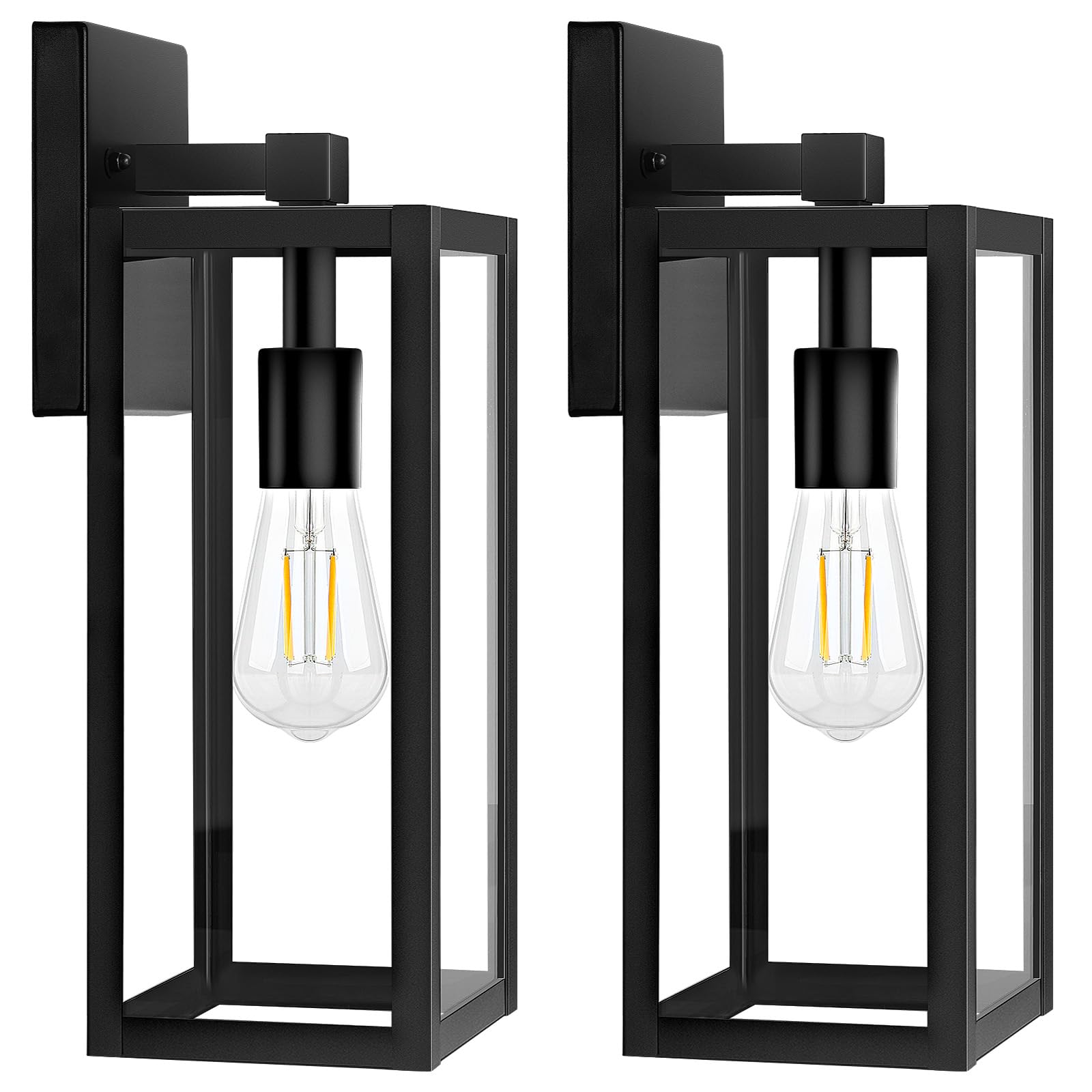 Photo 1 of 2-Pack Outdoor Wall Light, Exterior Waterproof Wall Sconce Light Fixtures, 15" Black Outdoor Wall Lamp with Clear Glass for House, Porch, Front Door, Garage, Patio, Bulbs Not Included