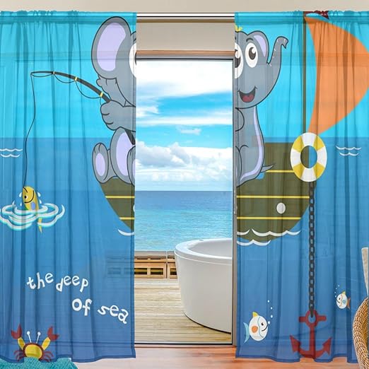 Xmcl Cute Cat Sheer Curtains Window Decorative Long Extra Wide For