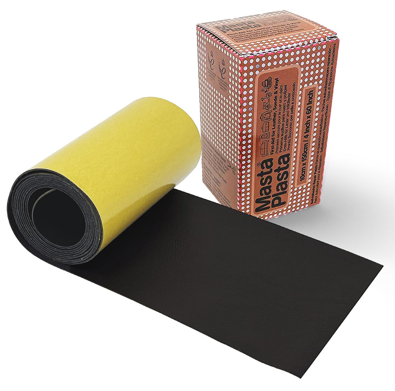 The Original All-in-One Leather Repair Kit by MastaPlasta. Self Adhesive Leather Repair Patch for Sofas - Black 150 x 10 cm (60 x 4in). Easy Upholstery-Quality Leather Repair for Car Seats & DIY — image 1