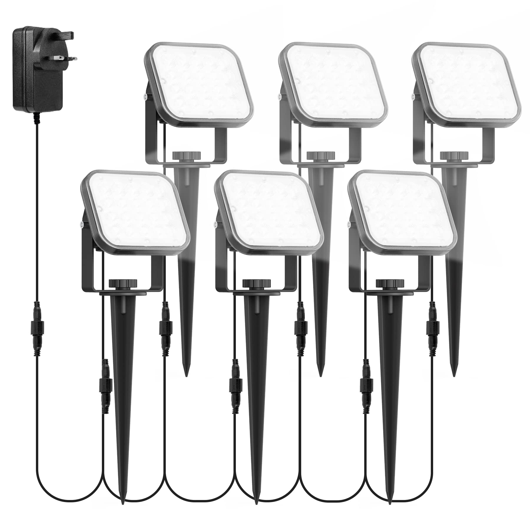 NATPOW Garden Lights Mains Powered, Garden Spot Lights LED Outdoor Landscape Spotlight with Adapter, IP65 Waterproof 5V LED Spotlight for Lawn, Pathway, Yard (6000K)