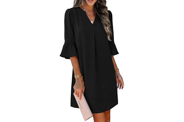 RUMIA Shift Dress for Women V Neck Ruffle Sleeve Loose Summer Office Work Casual Dress
