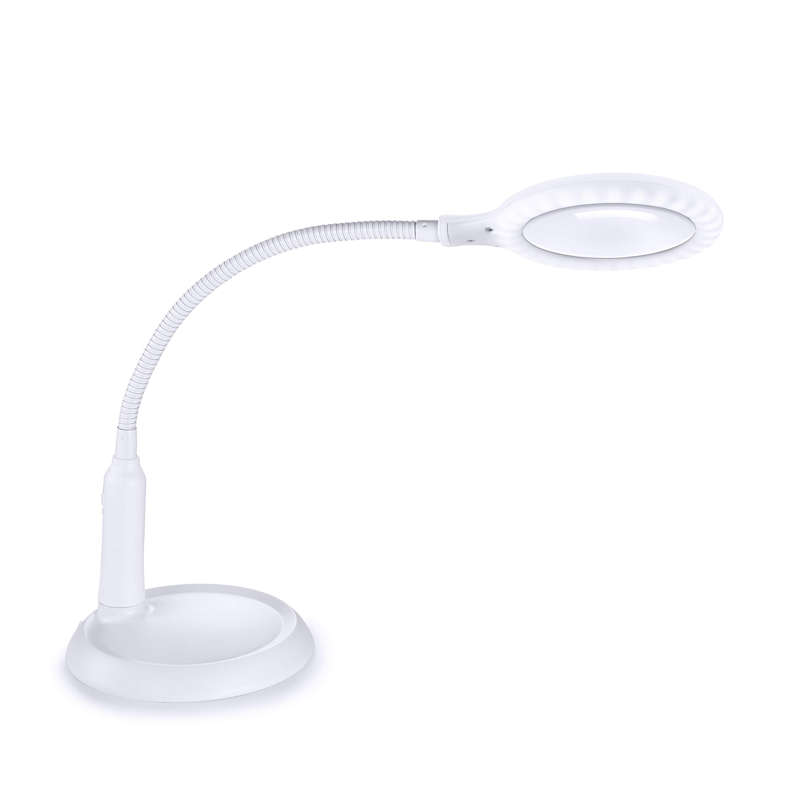 Dimmable Rechargeable Magnifying Lamp, 5X Large Hands Free Magnifying Glass with Light and Stand for Reading Craft Workbench Artist Hobbies-White