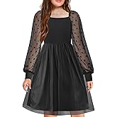 Arshiner Girl Tulle Dress Puff Long Sleeve Teen Girls Party Casual Dresses 5-12Y