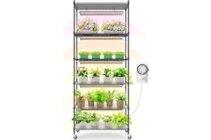 Barrina CX2 Plant Stand with Grow Lights for Indoor Plants, 6-Tier Metal Plant Shelf Display Rack with 2FT 150W Full Spectrum Plant Light, 3 Adjustable Spectrum, Timer, for Growing, 29.5x13.8x71IN