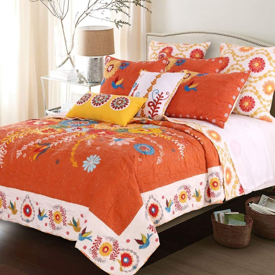 MP 3 Piece Orange Yellow Blue Red White King Quilt Set