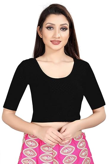 Women's Lycra Cotton Jacquard Knitted Stitched Readymade Stretchable Traditional Ethnic Saree Blouses For Girls Women's