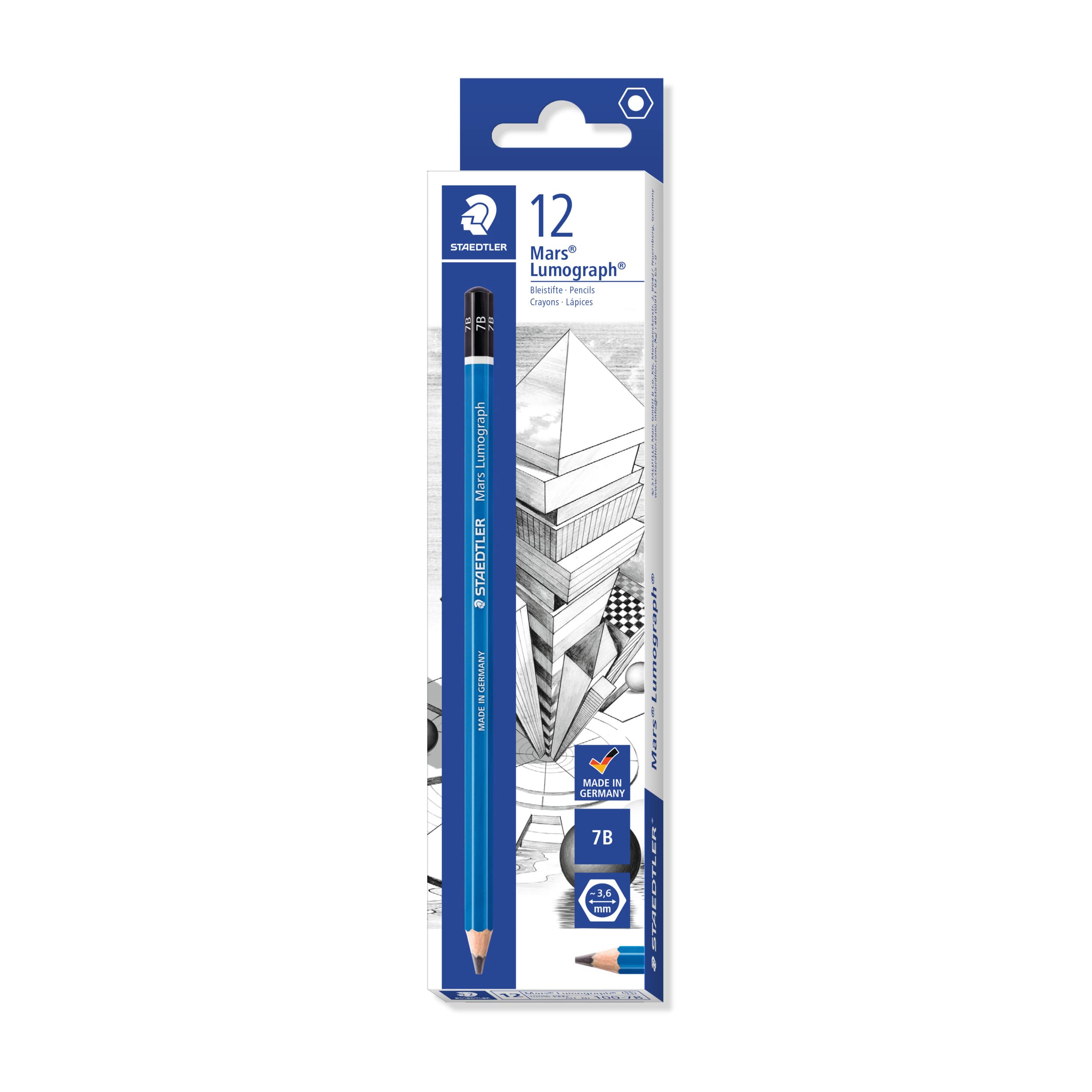 STAEDTLER 100-7B Mars Lumograph Graphite Pencils for Drawing and Sketching - 7B (Box of 12)