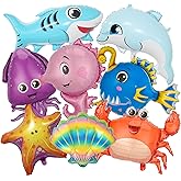 8 Pcs Sea Animal Balloons Giant Ocean Foil Balloons Shark Starfish Dolphin Octopus Fish Balloon for Ocean Themed Under The Sea Baby Shower Birthday Party Decorations