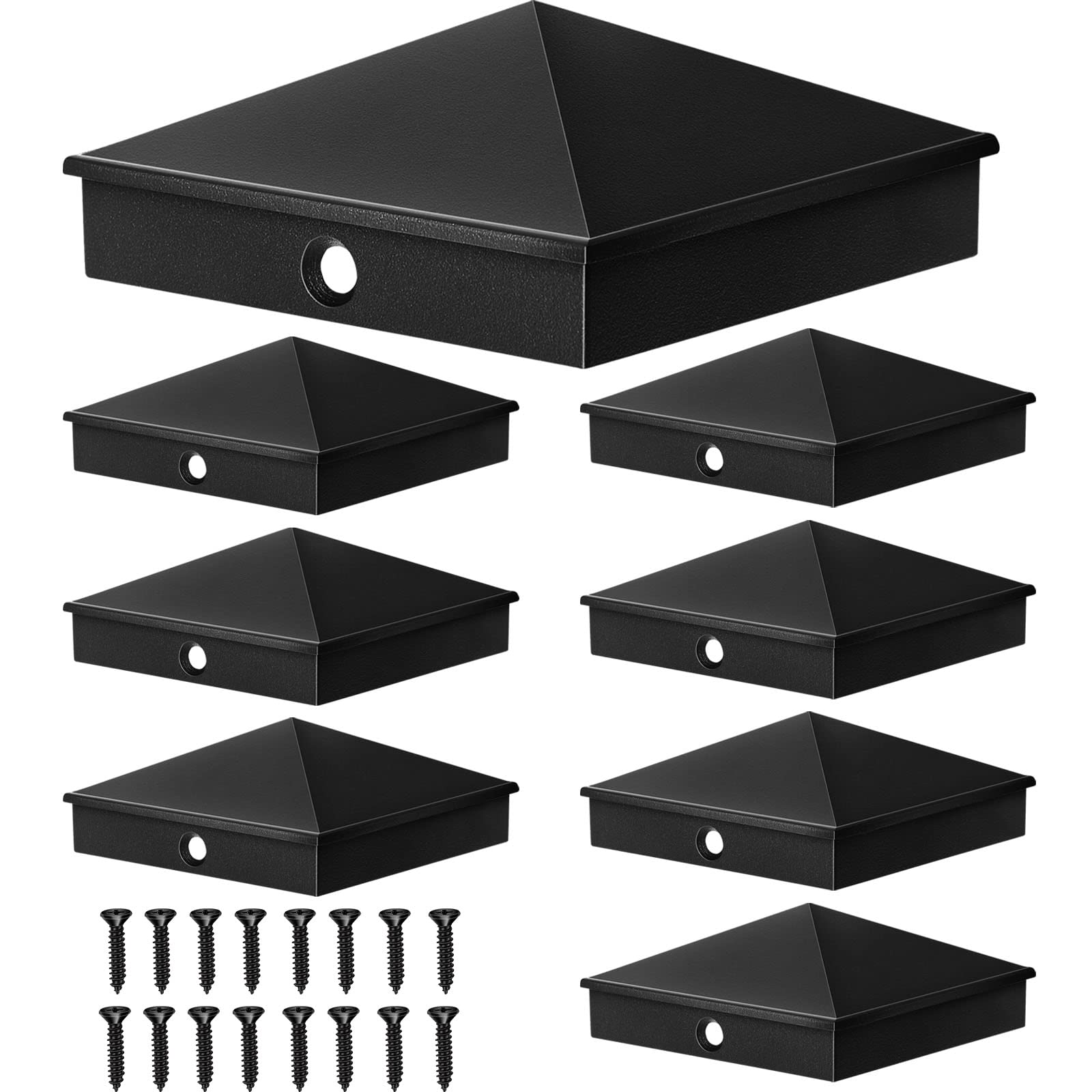 Photo 1 of Dunzy 8 Pcs 6 x 6 Post Caps Aluminum Pyramid Cap Decorative Fence Post Covers Works Only for Actual 5.5 x 5.5'' Wood Metal Sleeve with Screws for Decks Corridors Mailbox Pole(Black)