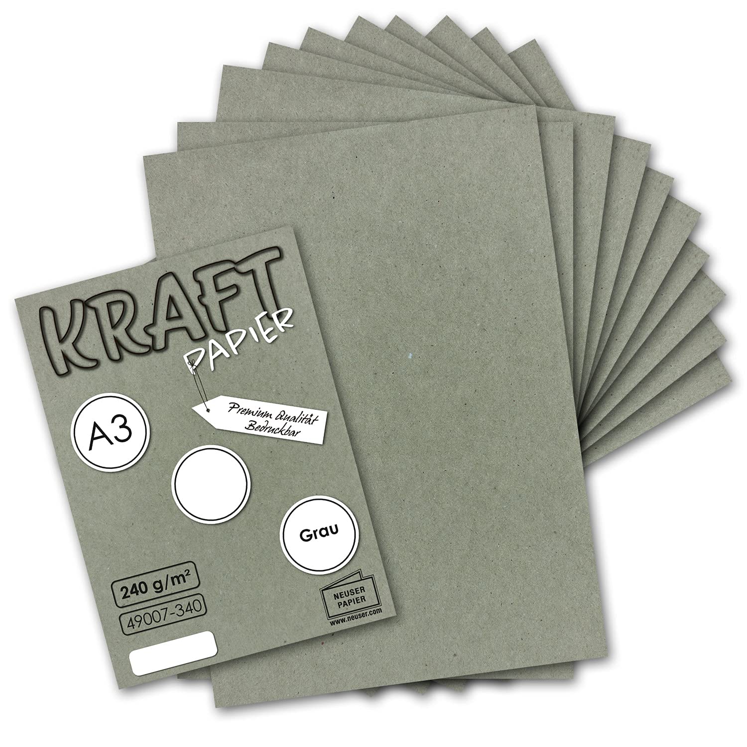 Gustav Neuser Vintage Kraft Paper DIN A3 29.7 x 42 cm 240 g/m² Natural Recycled Card 100% Eco Friendly Grey (Pack of 25) — image 1
