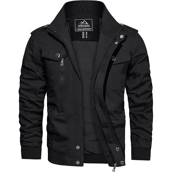 BoShiNuo Men's Military Utility Jacket, Casual Stand Collar Cargo