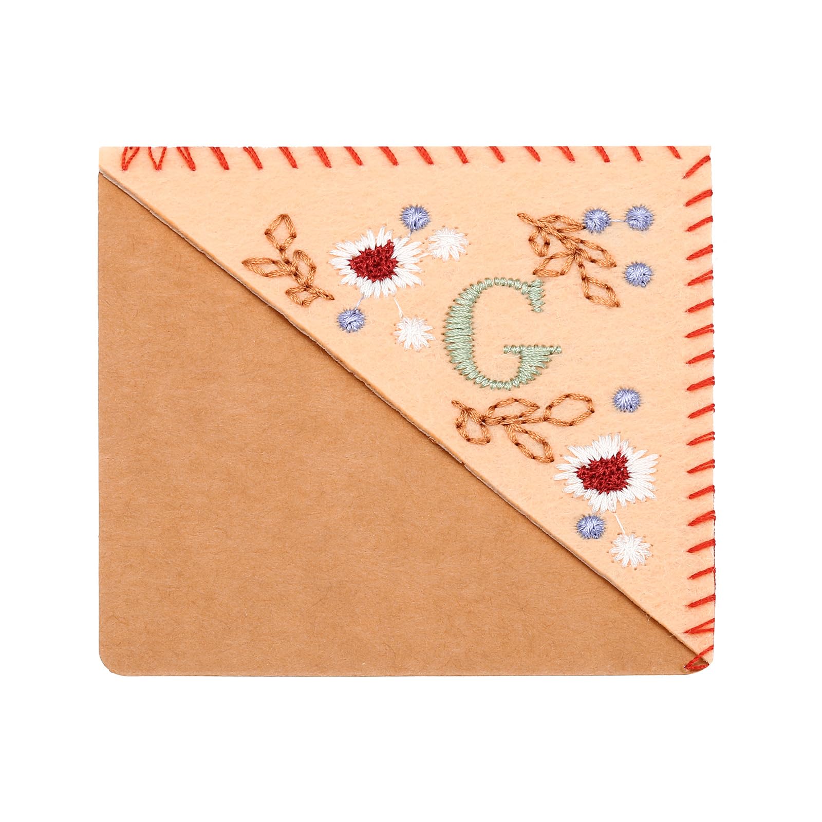 PATIKIL Personalized Embroidered Corner Bookmark, Cute Flower Felt Stitched Triangle Book Mark Page Marker for Women Men Book Lovers Teachers, Pink, Letter G