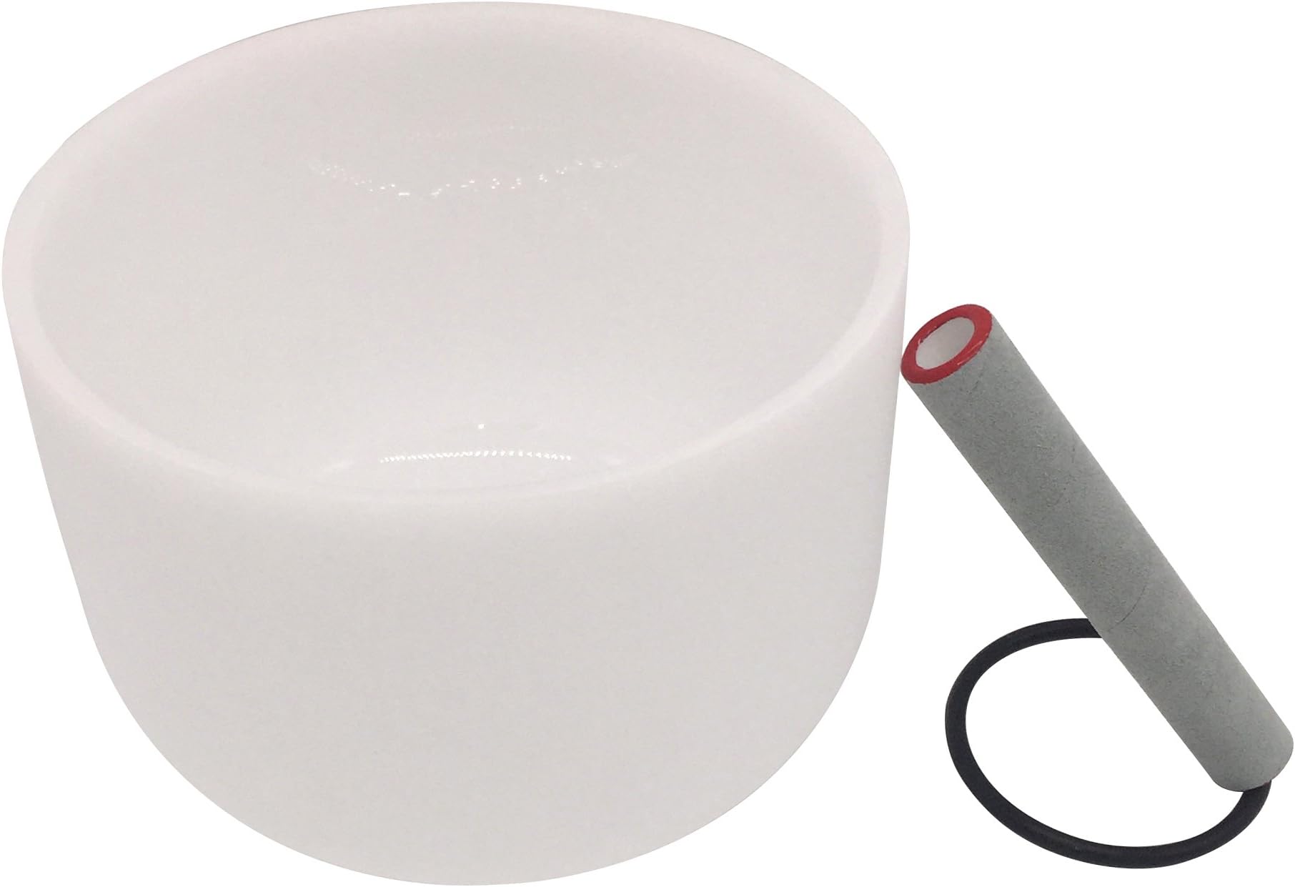 Kindian Frosted D Note Sacral Chakra Buddhist Quartz Crystal Singing Bowl Meditation Yoga Singing Bowls Set with Mallet and Rubber Base Ring,20cm,White