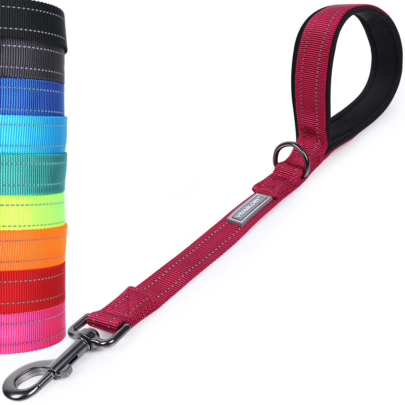 VIVAGLORY Short Dog Lead Closerok Traffic Leash for Dog with Soft Padded Handle for Training & Walking, 46cm, Red