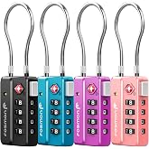 Fosmon TSA Approved Cable Luggage Locks, 4 Digit Combination, 4 Pack | Easy Reset Switch, Long Wire Padlock, Mini Cable Locks, Suitcase Backpack Travel, Gym Locker Gun Case Lock