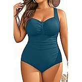 Aqua Eve Plus Size One Piece Swimsuit for Women Tummy Control Bathing Suit Ribbed Swimwear