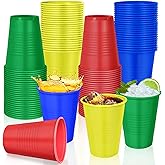 Funnymoom 60 Pcs Disposable Plastic 12 oz Party Drinking Cups Red Green Yellow Blue Colored Water Beverage Cups for Barbecues Picnics Festival Birthday Party Supplies