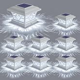 APONUO Solar Post Cap Lights 8 Pack with 1000mAh Battery - for 4x4 5x5 6x6 Fences, Larger Size &amp; Longer Lasting, 2-Mode, IP64 Waterproof, for Deck Patio Yard (White)