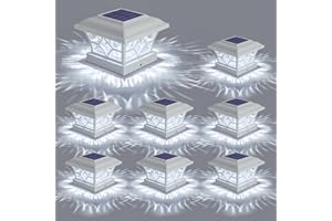 APONUO Solar Post Cap Lights 8 Pack with 1000mAh Battery - for 4x4 5x5 6x6 Fences, Larger Size & Longer Lasting, 2-Mode, IP64 Waterproof, for Deck Patio Yard (White)