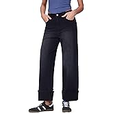 Vinova Womens Wide Leg Baggy Jeans Stretchy Folded Hem Cuffed Boyfriend Denim Pants Trendy Straight Leg Trouser Jeans